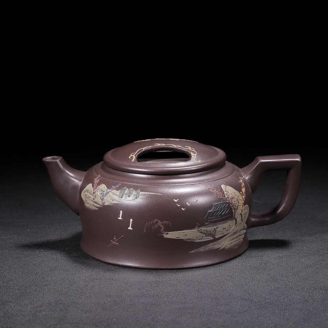 中国古美術・全身正気紫砂壺・底款徐漢棠紋・宜興原鉱・紫泥急須・茶壺