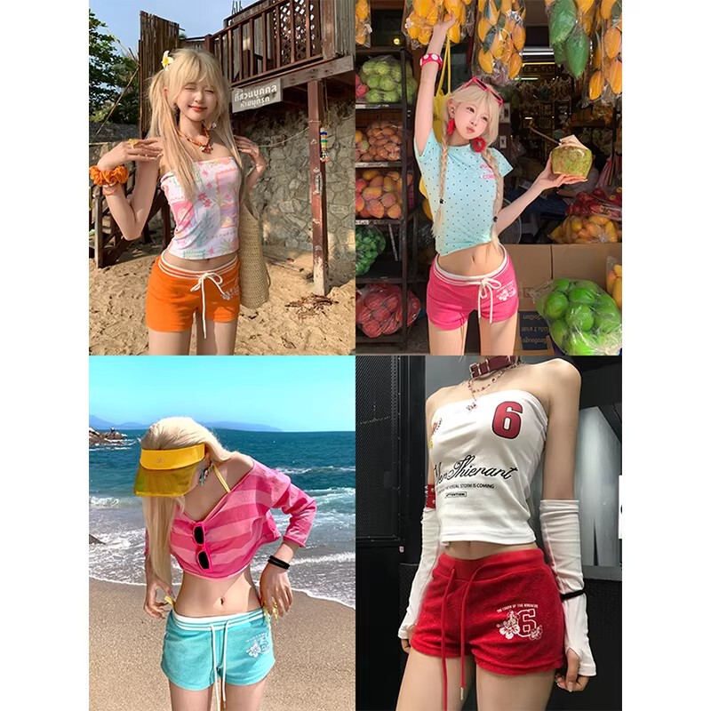 2026 American-Style Terry Cloth Drawstring Beach Shorts for Women, Summer Sports Casual Versatile Straight Shorts 2026 American-Style Terry Cloth Drawstring Beach Shorts for Women, Summer Sports Casual Versatile Straight Shorts