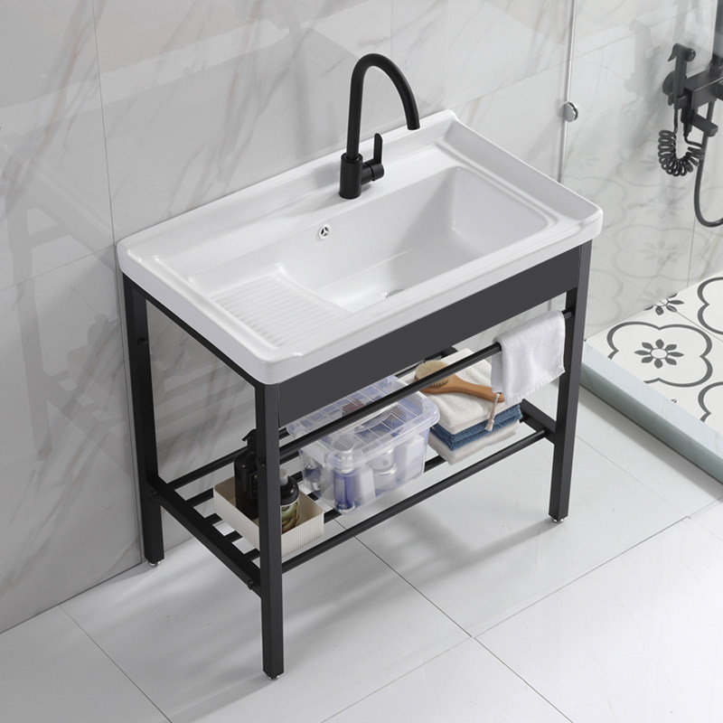 Ceramic Laundry Basin with washboard Balcony Laundry Pool Stainless Steel Bracket Makeup Room Washbasin Home Wash Basin