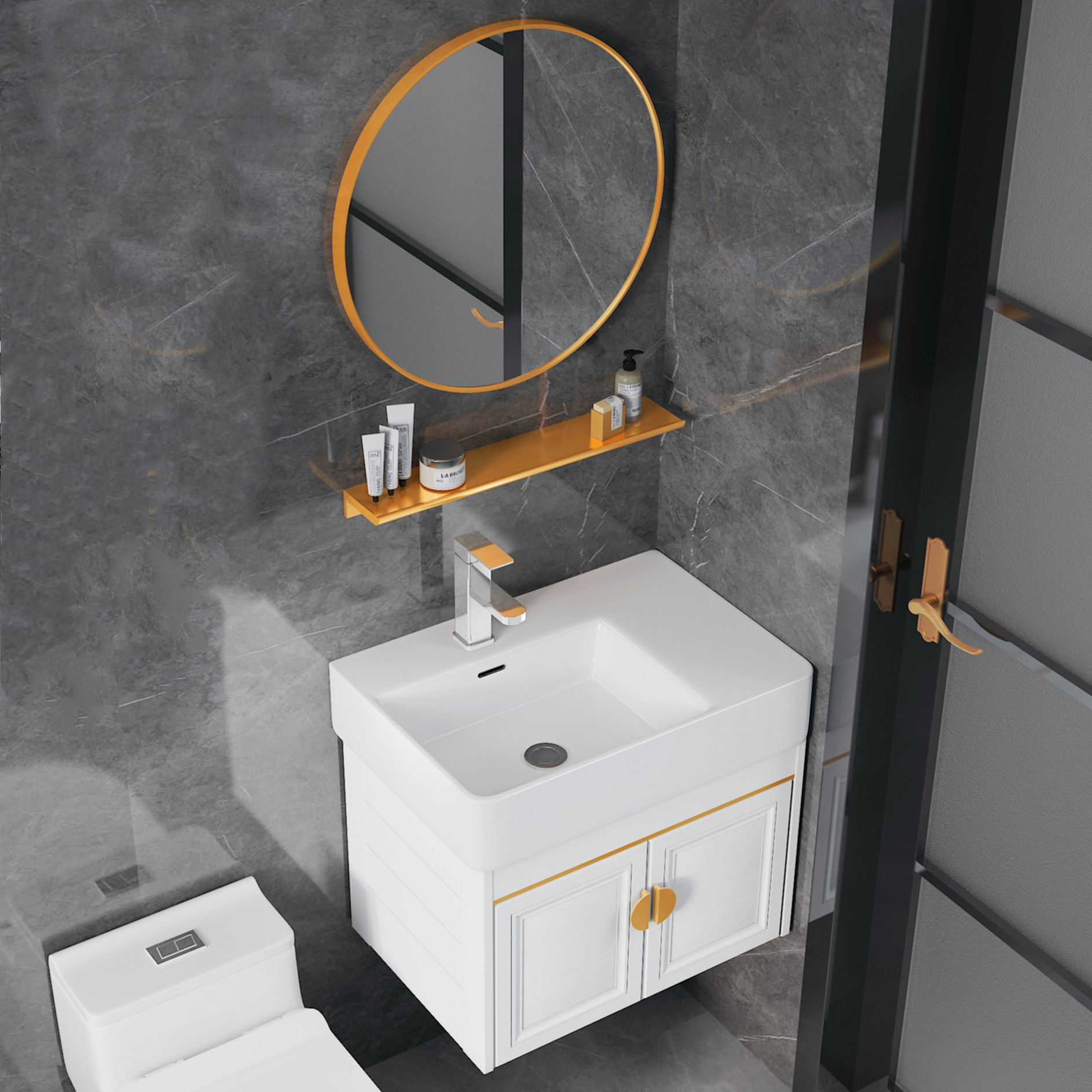 All aluminum bathroom cabinet combined washing basin small household cosmetic washing room ceramic washing table narrow long mini wash basin household