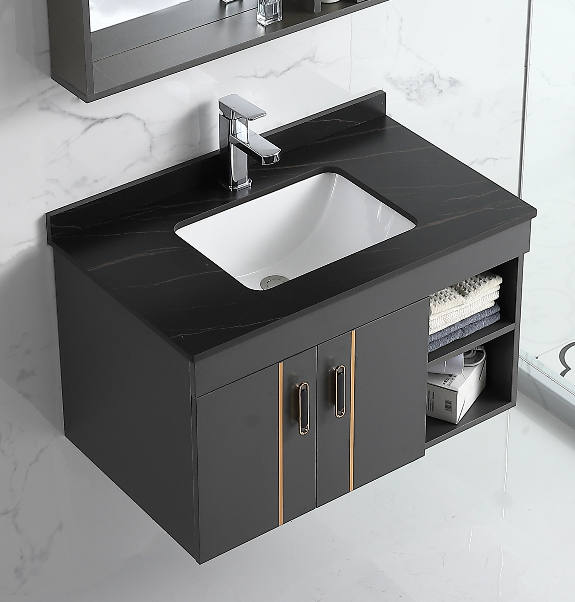 Light Luxurious Rock Board Integrated Basin Bath Cabinet Composition Solid Wood Bathroom Suit Makeup Room Wash Face Wash Basin Wash Basin