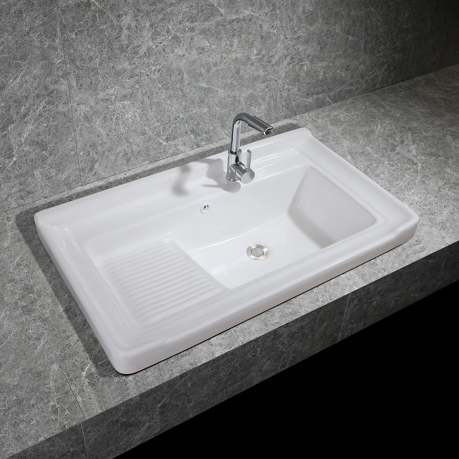 Ceramic laundry basin with washboard dressing room countertop countertop basin semi-embedded washbasin household washbasin single sink