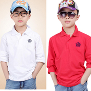 áo BOYS POLO trẻ em dài tay mùa xuân bông áo thun ve áo rắn màu Paul giản dị trẻ trung của màu đỏ T-shirt