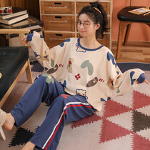 Pajamas Womens Spring and Autumn long sleeves cartoon cotton two-piece set ladies cute cotton home clothes set can go out