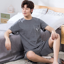 Mens pajamas summer cotton short-sleeved shorts teenage fashion casual summer thin size size can go out set
