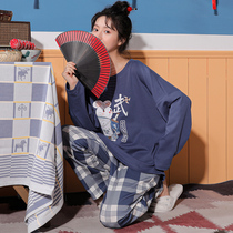 Spring and autumn womens national tide retro style Personalized pajamas home clothes autumn cotton long sleeves can be worn outside two-piece suit