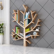 Creative solid wood shelf simple art bookshelf tree study against wall decoration rack office floor display rack