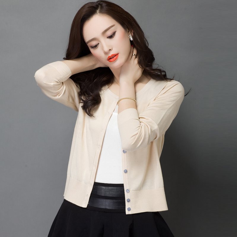 Spring and Autumn Knitted Cardigan for Women, Short Style, Thin Mulberry Silk Sweater, Loose Long-Sleeved Shawl, Outerwear Knitted Cardigan