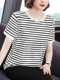 纯棉条纹t恤女短袖宽松夏2025新款薄款大码女装妈妈加肥加大上衣