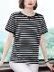 纯棉条纹t恤女短袖宽松夏2025新款薄款大码女装妈妈加肥加大上衣