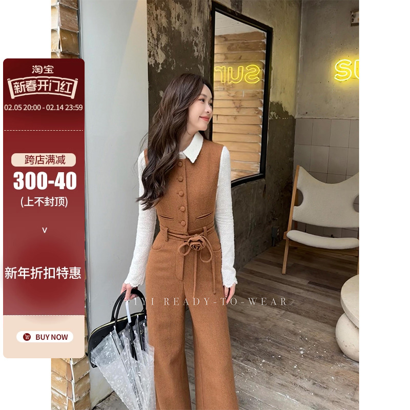 [ベルリンスウィートティー] 女性用スモールウエストジャンプスーツ 2025 春新作 ジャンプスーツ ストレートオーバーオール