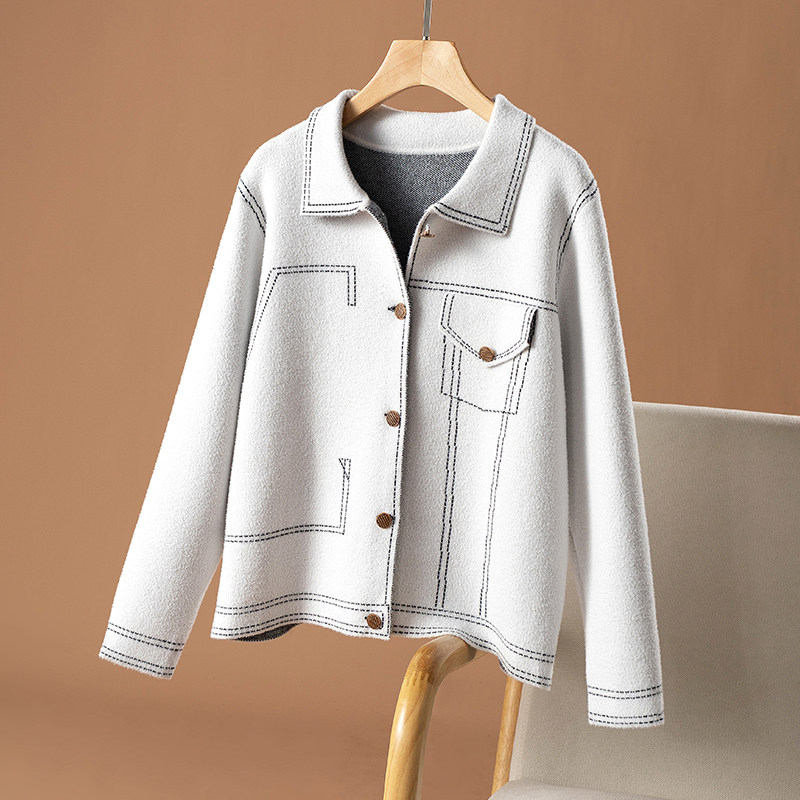 Classic 100 Hitch Fashion Casual Highlights Waist Line Loose Knit Regular Lady Autumn Winter Jacket