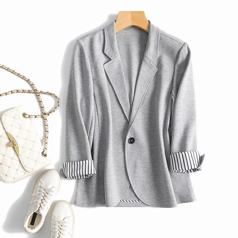 22 Spring and autumn is very thin commute elegant and refined with a button elastic Roman cloth knitted cotton suit casual jacket woman
