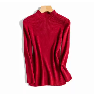 Daily single comfortable one-step painting thin simple basic semi-high collar elastic slim base shirt sweater