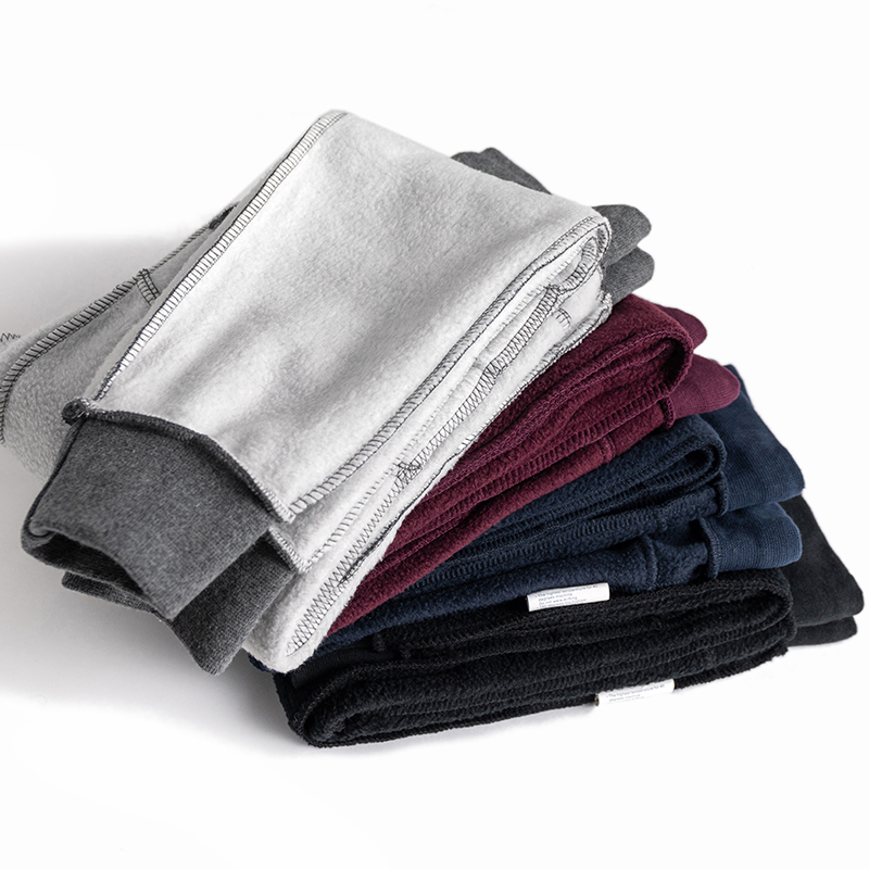 Fly France Dachang single men and women XL plus velvet pure cotton close-up sanitary pants to keep warm and look thin sports brushed trousers