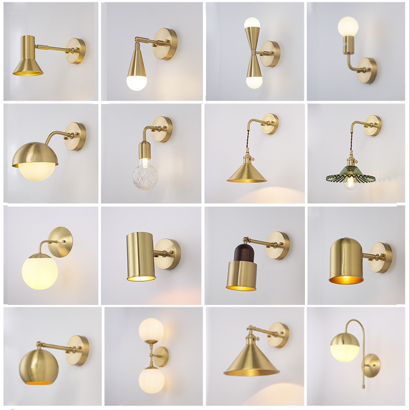 Nordic Brass Bedroom Bedside Wall Lamp Modern Creative Simple Corridor Retro Lighting All-Copper Bathroom Mirror Front Light