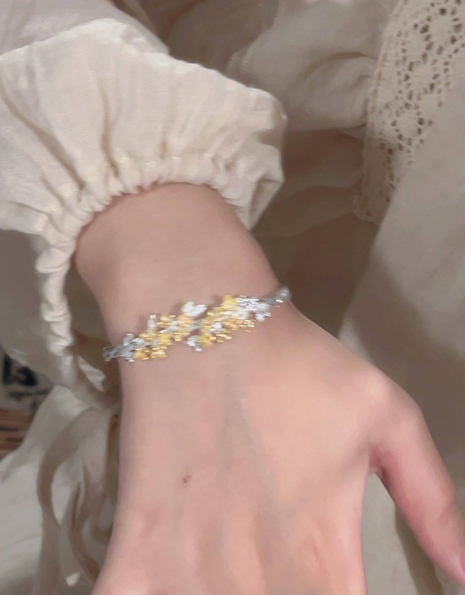 银饰手镯 楚噢chuo纯银s925银桂花月桂手镯开口可调节不掉色小众女生日礼物