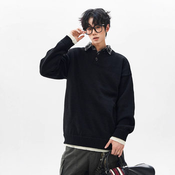 Jian heng old money style henry collar lazy pullover sweater for men in autumn and winter simple loose off-shoulder solid color bottoming Jian heng old money style henry collar lazy pullover sweater for men in autumn and winter simple loose off-shoulder solid color bottoming