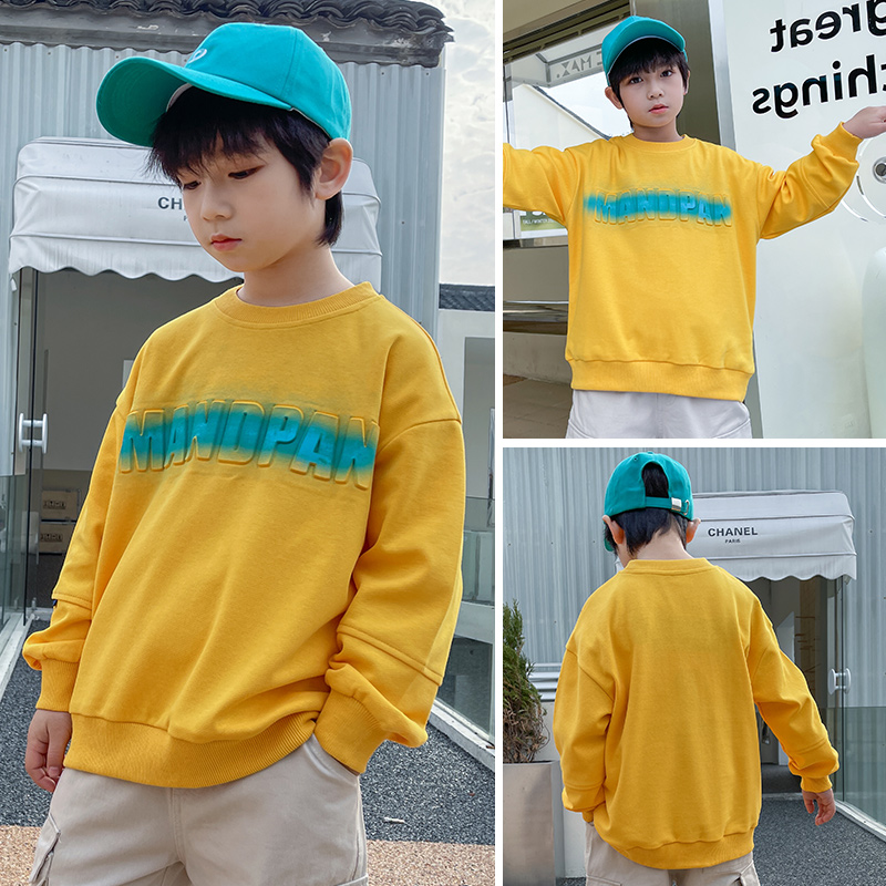 Boy's spring clothing sweatshirt 2022 new children foreign palate CUHK boy boy fried street trendy handsome and round collar blouses