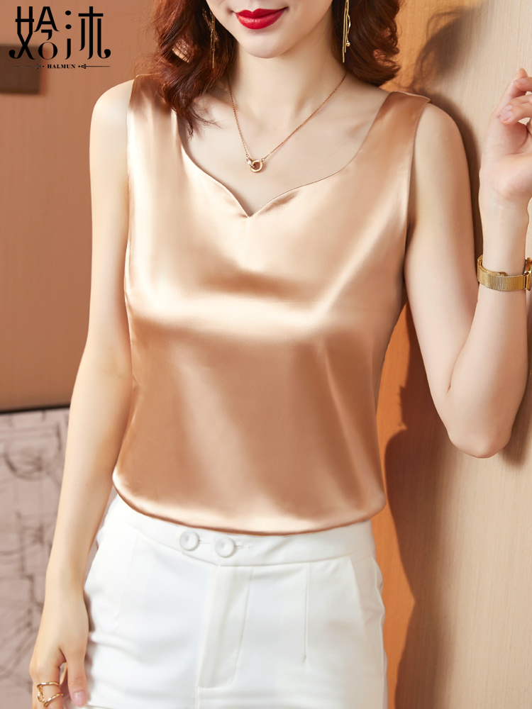 Real Silk Harnesses Jacket Vest Woman Summer Outside Wearing Mulberry Silk Satin Pasta Matching Suit Beating Undershirt Sleeveless T-shirt