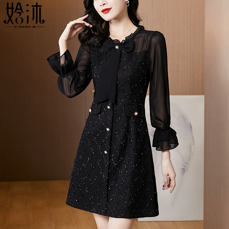 Spring-style small scents wines with children in spring and autumn clothes 2022 new style retro-style comeback slim-to-bottom little black dress