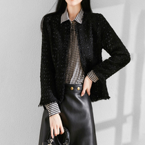 Mapping * Hong Kong light luxury womens fashion mulberry wild Western style tassel bright silk small blazer