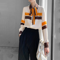 Mapping * Hong Kong light luxury womens high-end wild fashion temperament Western style long-sleeved mulberry silk silk shirt