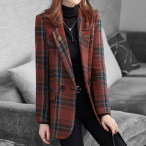 Mapping * Hong Kong light luxury slim slim womens autumn 2021 temperament double breasted plaid blazer