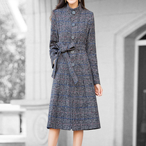 Mapping * Hong Kong light luxury slim womens winter 2021 striped stand collar long woolen coat