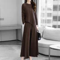 Mapping Hong Kong Light Extravagant Temperament Reduction Broadlegged Pants Two Sets Fashion Foreign Air Blouse Pants Suit Women