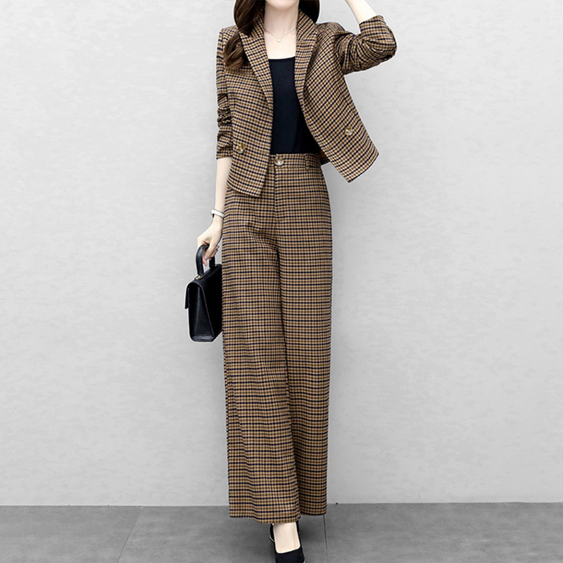Mapping Hong Kong light luxury high end lattice suit suit 2022 new temperament slim casual two pieces