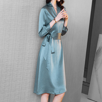 Mapping * Hong Kong light luxury women 2021 high-end socialite temperament waist thin acetic acid satin dress women