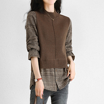 Mapping * Hong Kong light luxury slim womens 2021 autumn interior top color match fake two base shirt