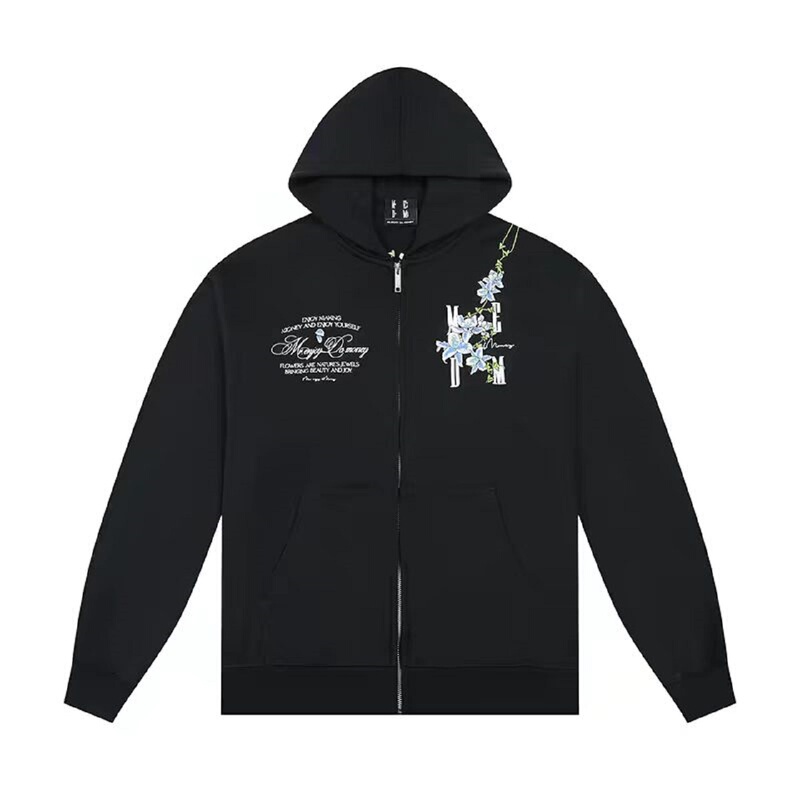 Medm Vine Flower Embroidered Zipper Hoodie for Men and Women, Versatile Hooded Sweatshirt for Spring and Autumn, Casual Loose Jacket