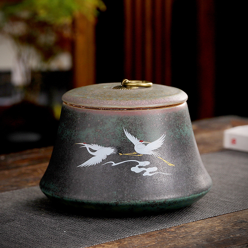 Jingdezhen sealed pot traditional Chinese medicine grains ceramic pot Chinese retro rough pottery good-looking tea pot moisture-proof pot