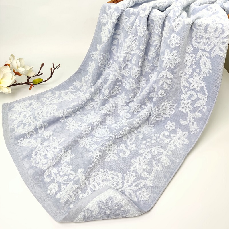 Exported Foreign Trade Japanese Original High-Quality Pure Cotton Cut Velvet Three-Dimensional Jacquard Soft Bath Towel for Women with Pastoral Vine Flower Design