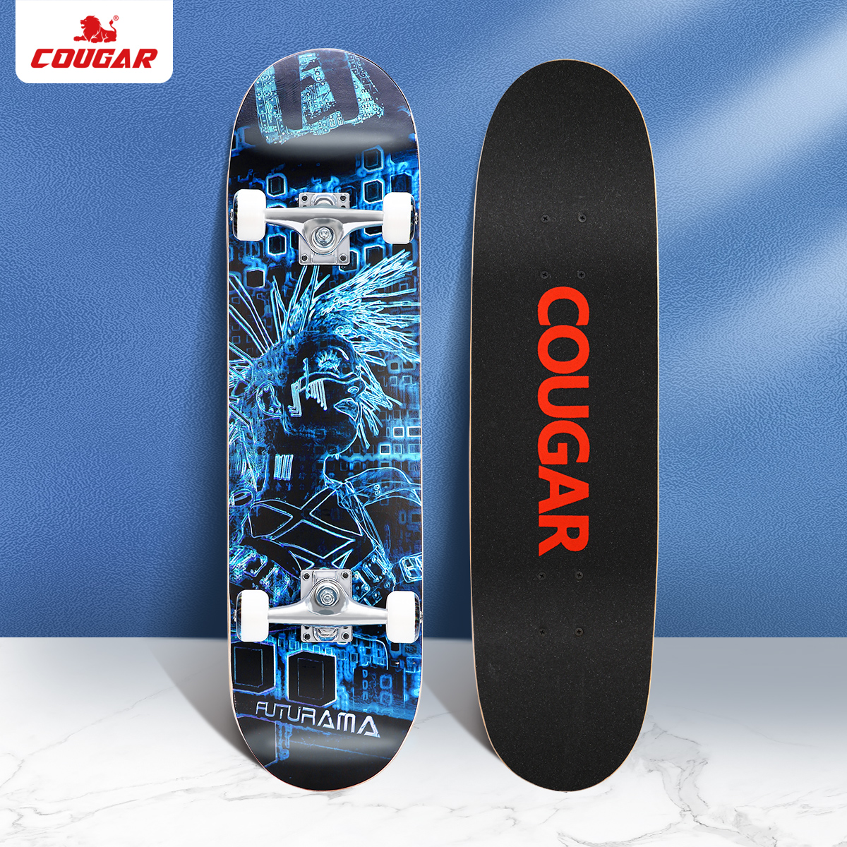 Cougar Kids Adult Highway Board Brush Street Substitute Skateboarding Men and Women Double Warpboard Maple Four Wheel Skateboard Beginner