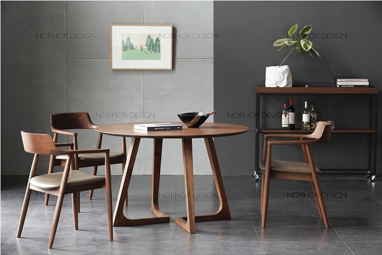 Nordic solid wood round dining table simple cafe small apartment 4-8 people walnut color modern furniture dining table and chair combination