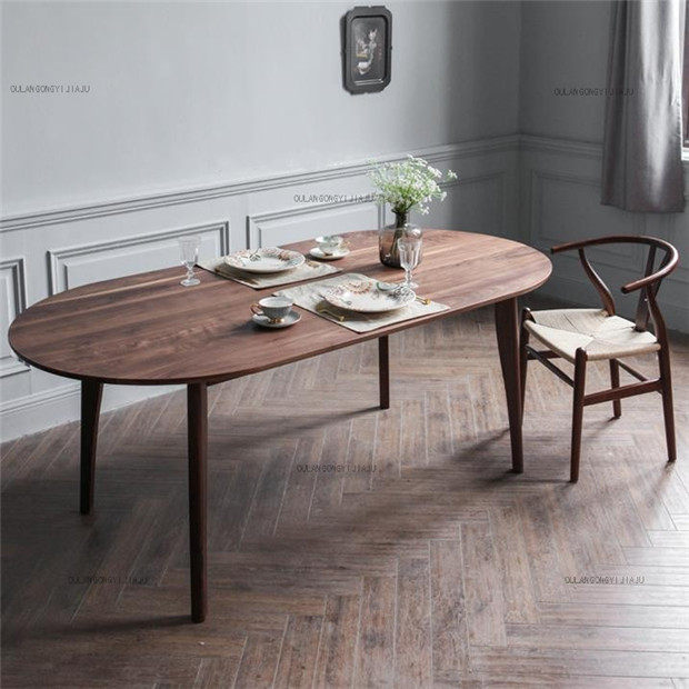 Nordic solid wood dining table Simple modern elm dining table ideas Small apartment oval dining table and chair combination
