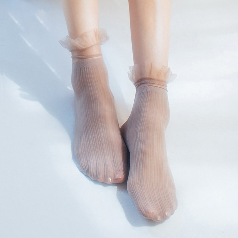 Request Dispensers Spring Summer Thin Stockings Children's Day Series Sweet Meme Lace Flowers Side Velvet Pure Color Parent-child Short Socks