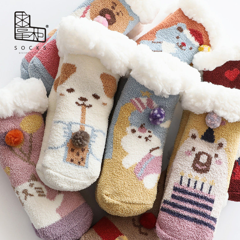 Begging dispensers Floor Sox Children's day Department Winter cartoon lamb suede thickened Warm Sleep Socks Baby Parenting Socks