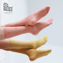 Begging Dispensers Pile Socks Socks Womens Summer Thin Korean Color Wave Point Transparent Silo Socks Day Tying web yarn breathable