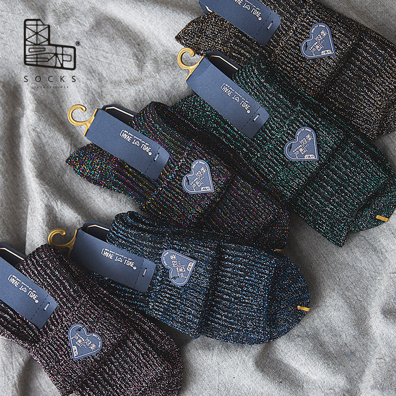 Request dispensers Seven colorful silver wire bubbles Sox women's day department Spring and autumn ultra soft bright silk silver scallion Korean version retro midbarrel socks