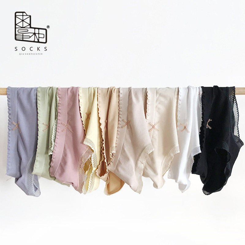 Request Dispensers Panties Women Spring Summer New Products Day Series Multicolored Bow Tie Elastic Lace Lace Breathable Mid-Waist Triangle Pants