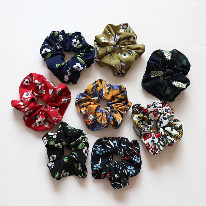 日单美品和风花柄图案碎花雪纺发圈大肠圈发绳8色入