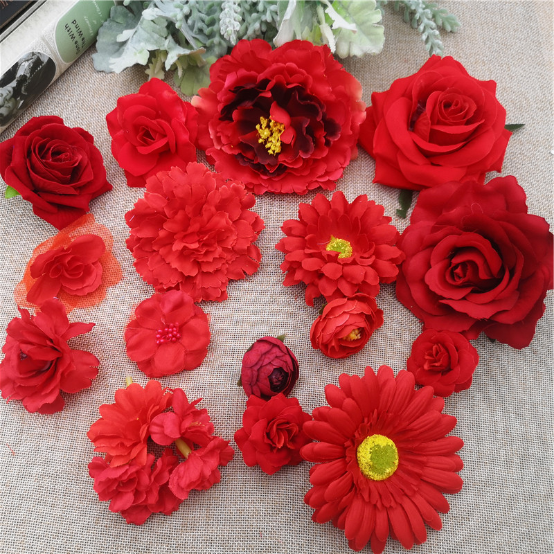 Red Ensemble Sunflower Chrysanthemum Rose Fake Flowers Big Red Wedding Wedding Wedding Celebration of Artisanal Accessories Material