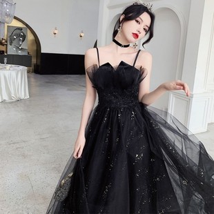 Black spring evening dress, elite long skirt, city style