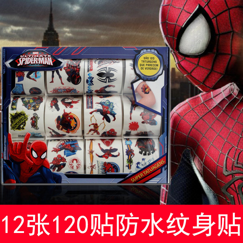 12 sheets 120 STICKER BOXES FOR CHILDREN WATERPROOF TATTOO STICKER PAPER ENVIRONMENTALLY FRIENDLY CARTOON SPIDER MAN CHILDREN BIRTHDAY EVENT GIFT