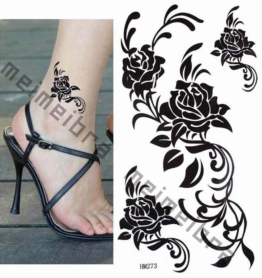 Waterproof tattoo stickers women persistent flower arm isn fashion night tattoo black roses stick neck shoulder arm