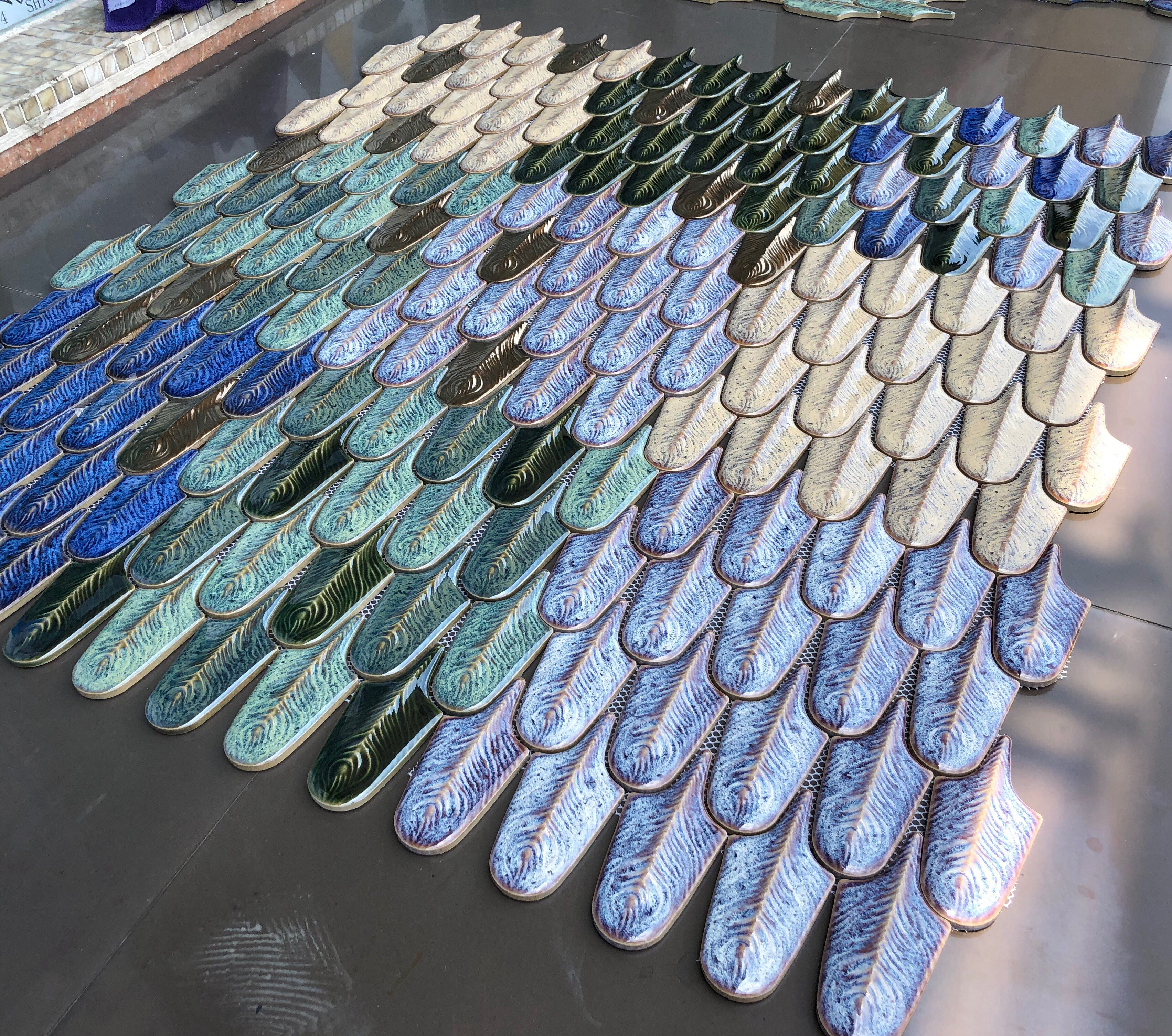 Colorful dark green feather ceramic mosaic diamond tile Bathroom wall brick Net red dining room bar wall brick